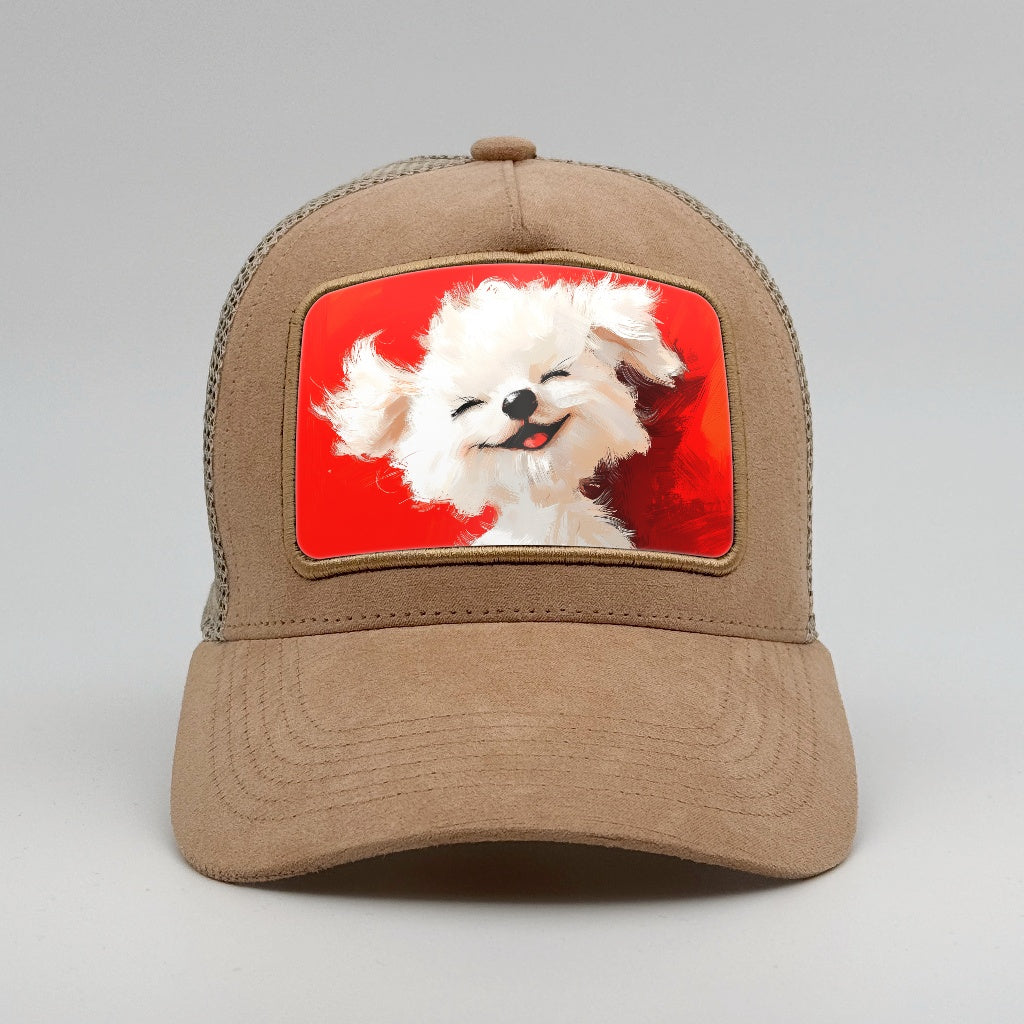 The Puppy Who’s Clearly Winning at Life on the Timmer Suede Trucker