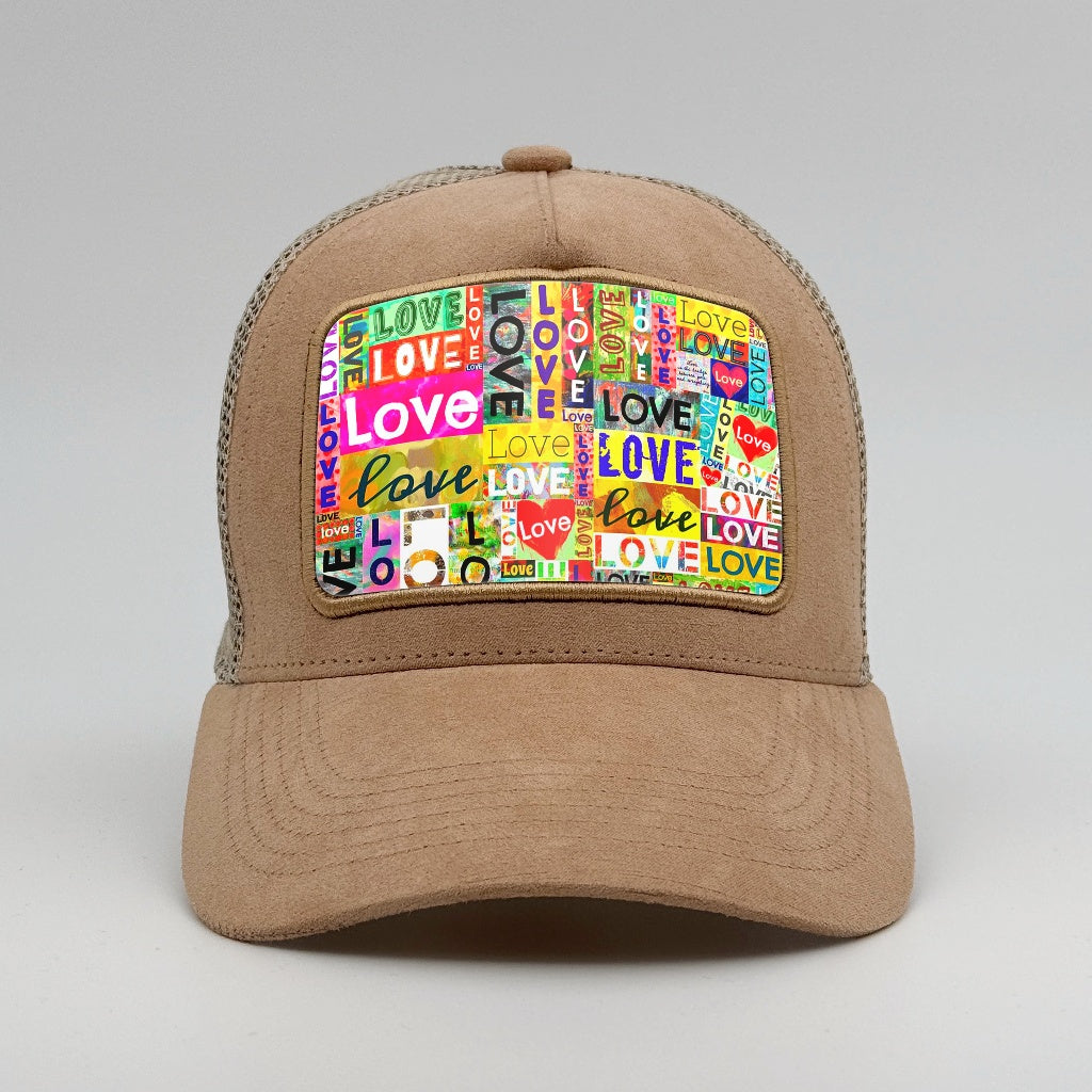 Love Typography Collage on the Timmer Suede Trucker
