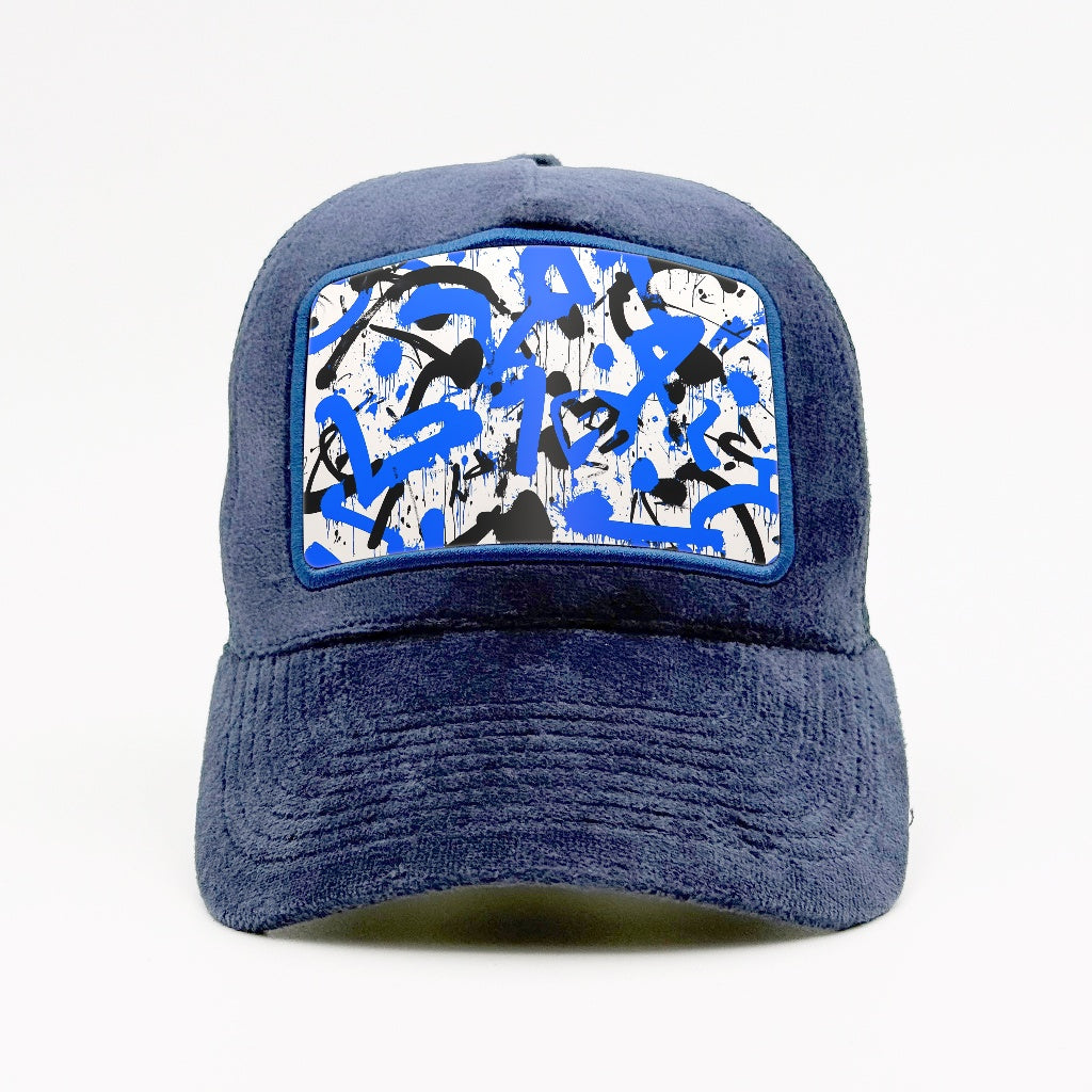 Blue & Black Graffiti on the Fjord Velvet Trucker