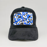 Blue & Black Graffiti on the Midnatt Velvet Trucker