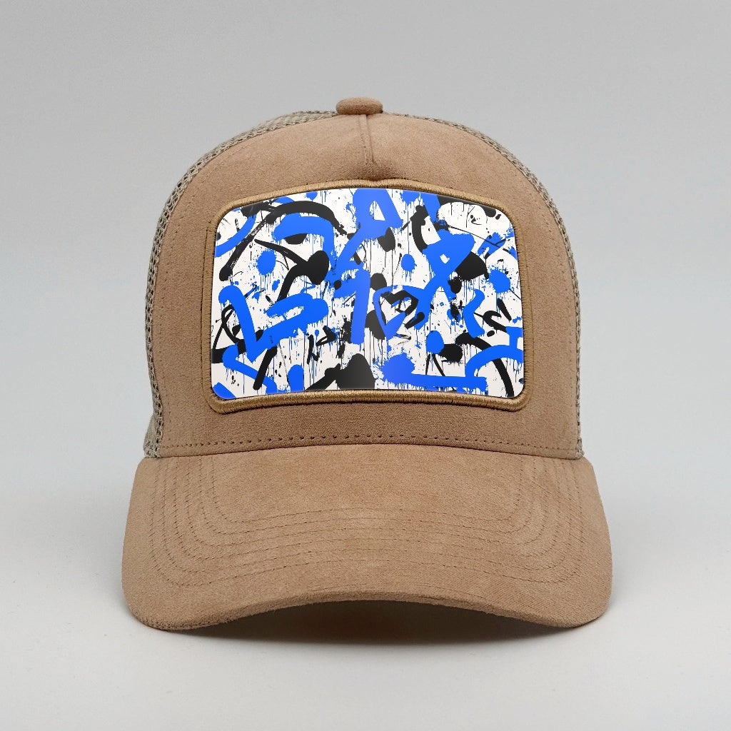 Blue & Black Graffiti on the Timmer Suede Trucker