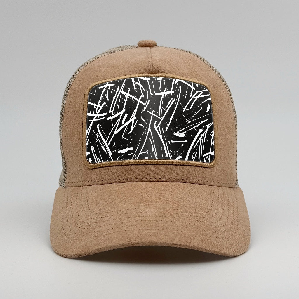 Untamed Canvas: An Abstract Grunge Study on the Timmer Suede Trucker