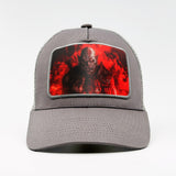 Orc with red fire behind on the Aska Cotton Trucker