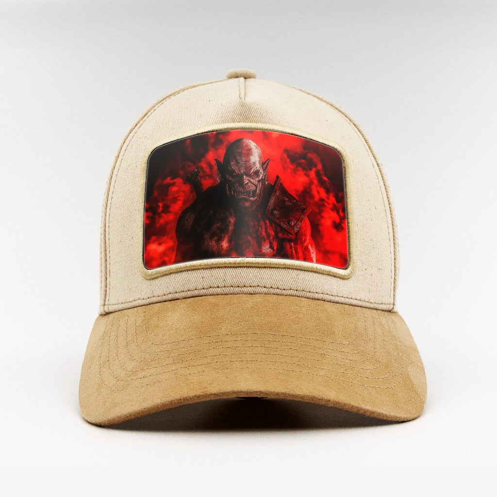 Orc with red fire behind on the Björk Suede Classic