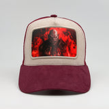Orc with red fire behind on the Faluröd Suede Trucker