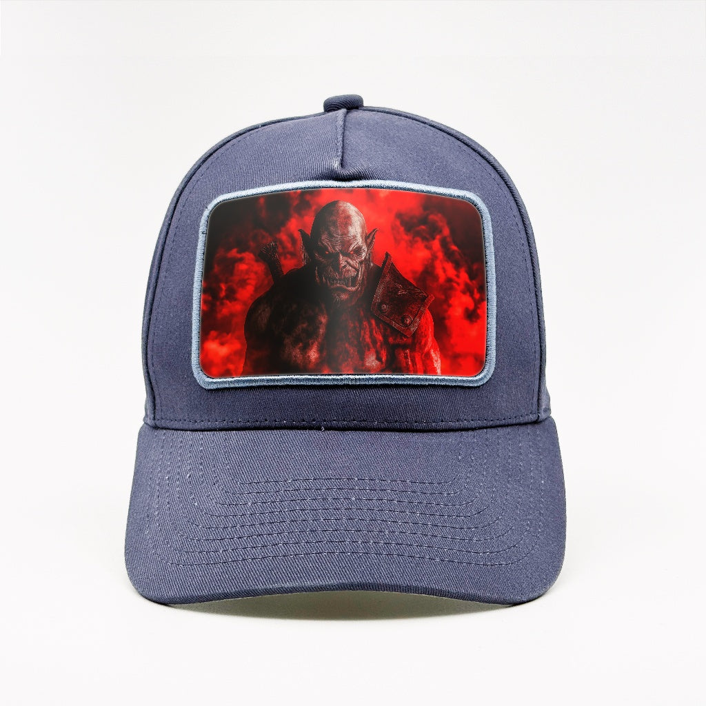 Orc with red fire behind on the Marinblå Cotton Classic