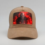 Orc with red fire behind on the Timmer Suede Trucker