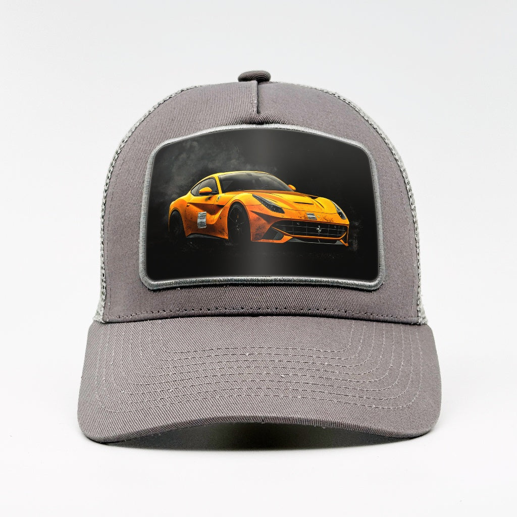 Yellow Ferrari F12 on the Aska Cotton Trucker
