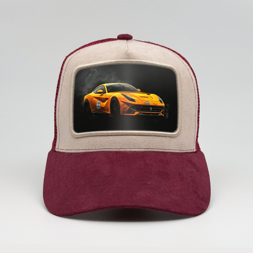 Yellow Ferrari F12 on the Faluröd Suede Trucker