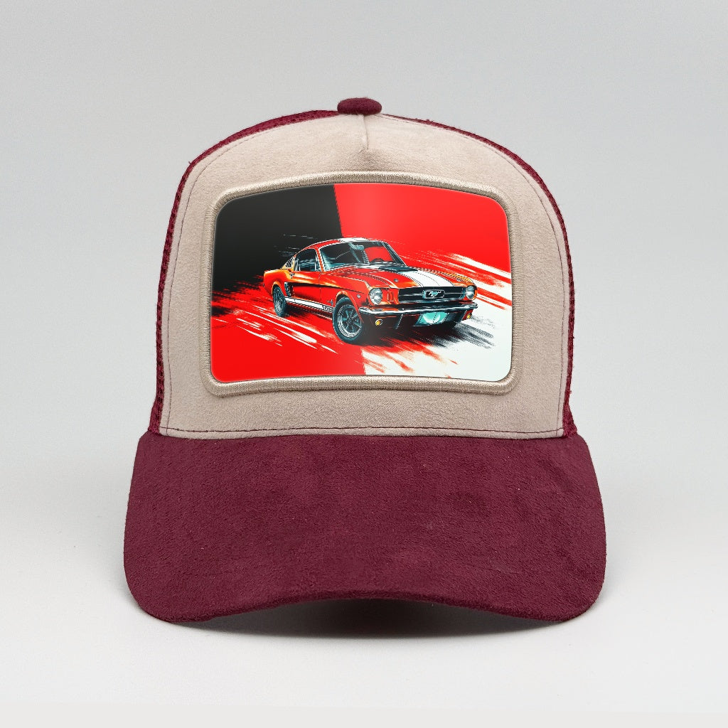 Red Mustang Mach 1 Roar on the Faluröd Suede Trucker