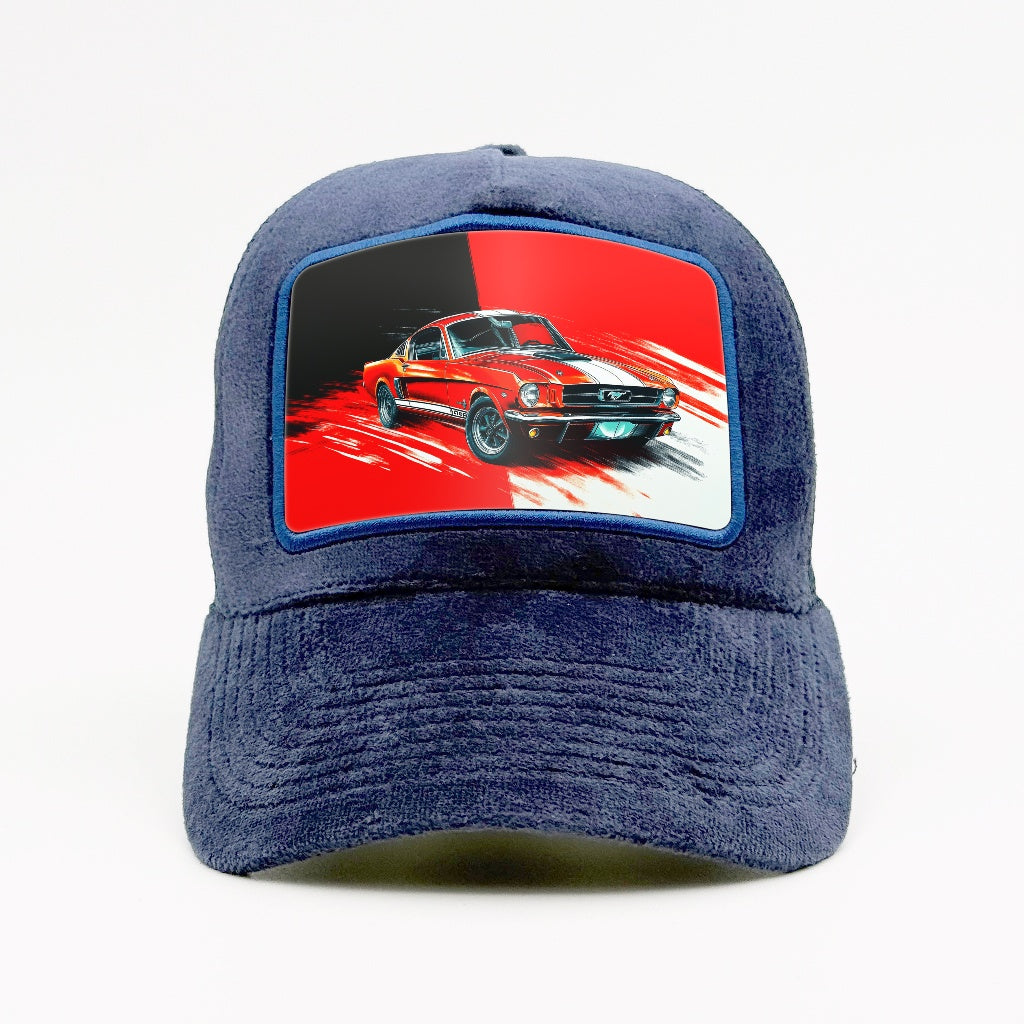 Red Mustang Mach 1 Roar on the Fjord Velvet Trucker