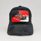 Red Mustang Mach 1 Roar on the Midnatt Velvet Trucker