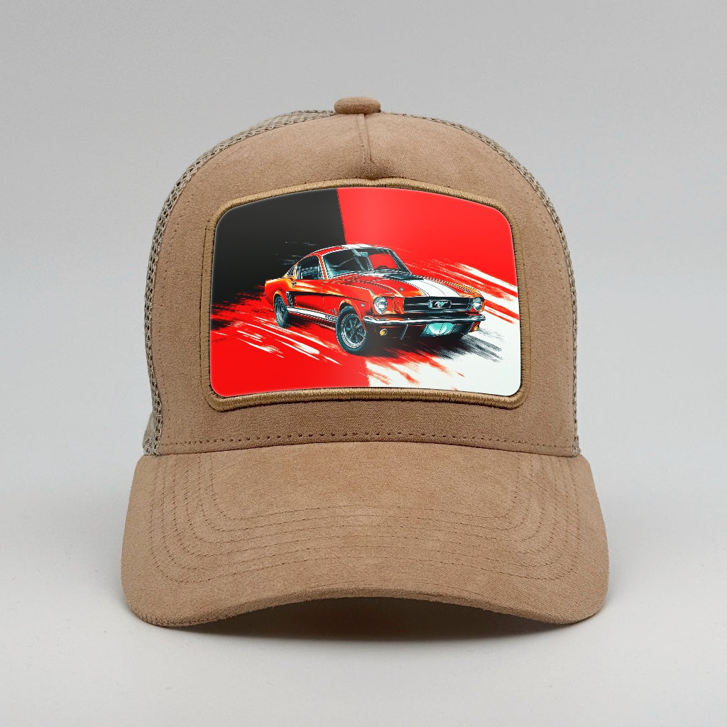 Red Mustang Mach 1 Roar on the Timmer Suede Trucker