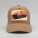 Vintage red muscle car on the Timmer Suede Trucker