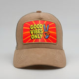 "Good Vibes Only" on the Timmer Suede Trucker