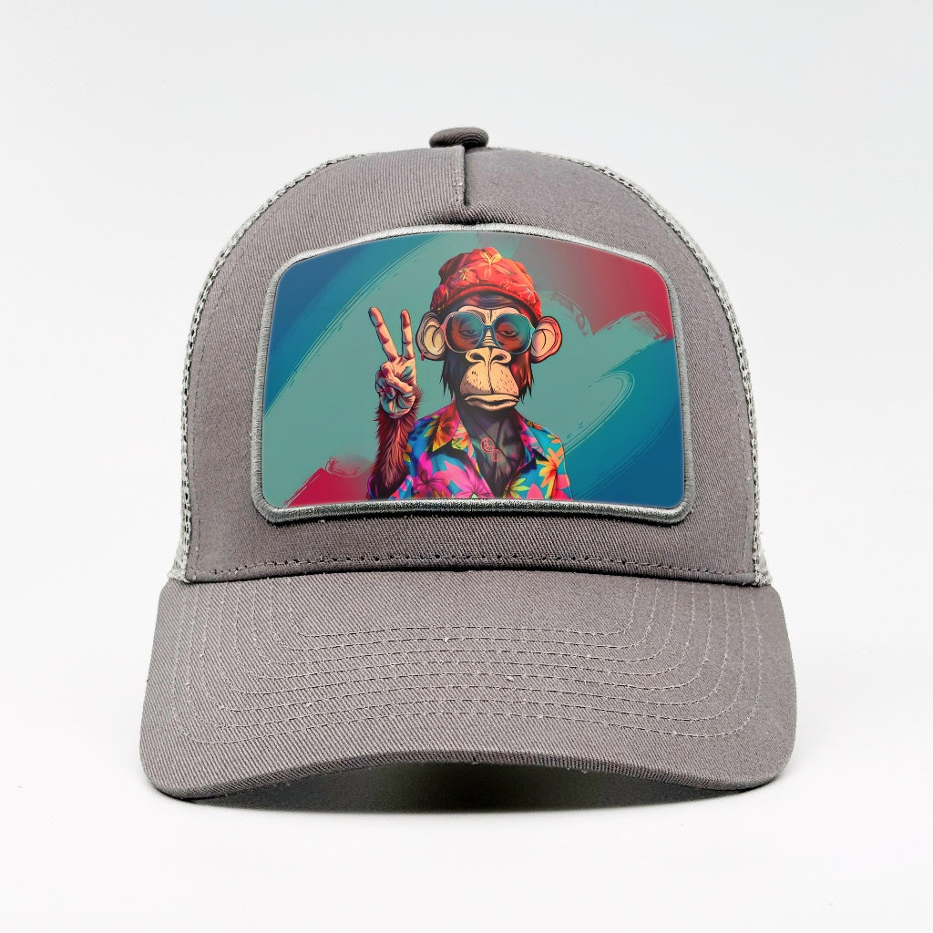 Unbothered Monkey - Peace Sign on the Aska Cotton Trucker