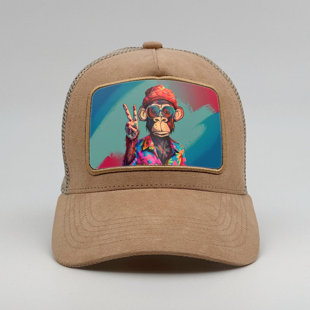 Unbothered Monkey - Peace Sign on the Timmer Suede Trucker