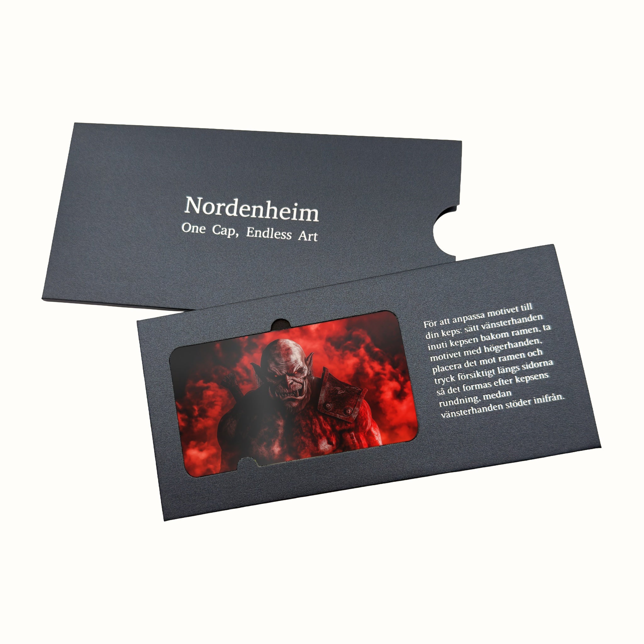 Orc with red fire behind Art Plate in its Nordenheim sleeve