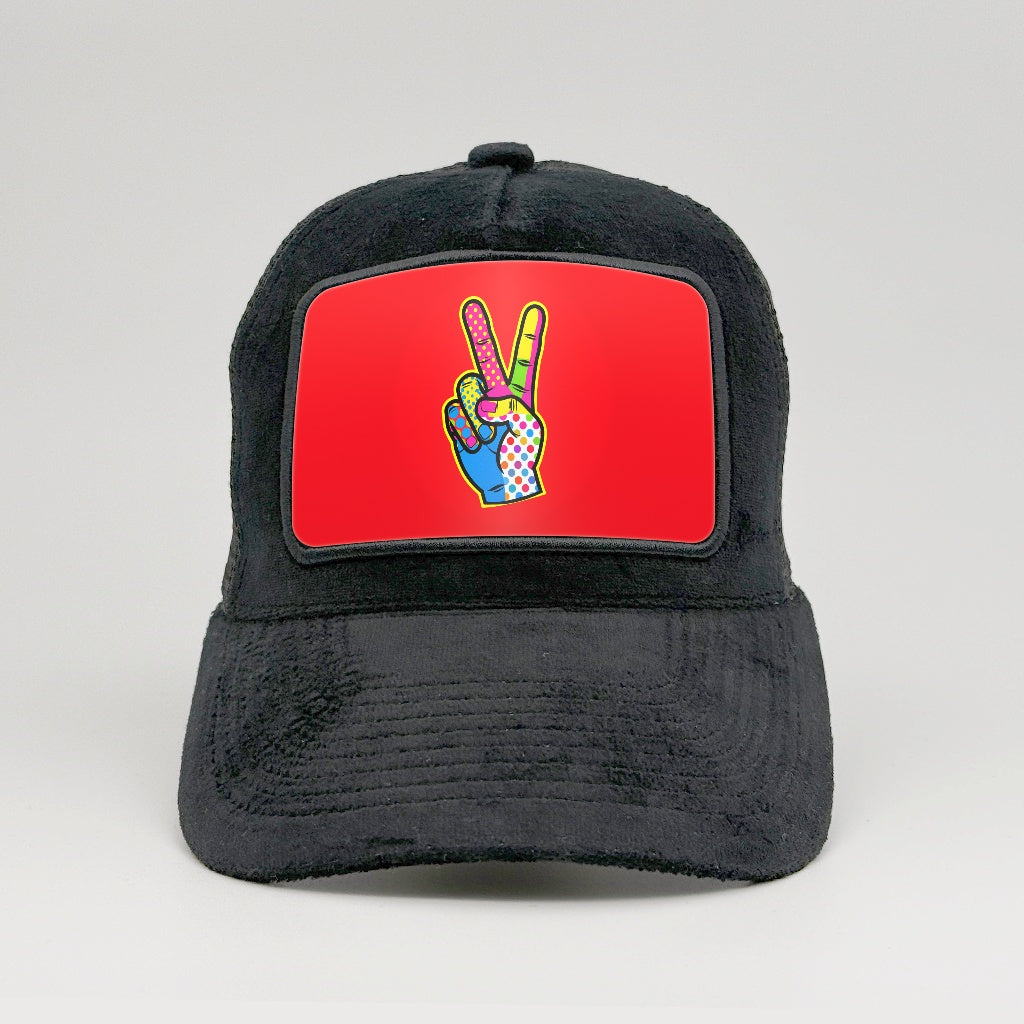 Pop-Art Peace Sign on the Midnatt Velvet Trucker