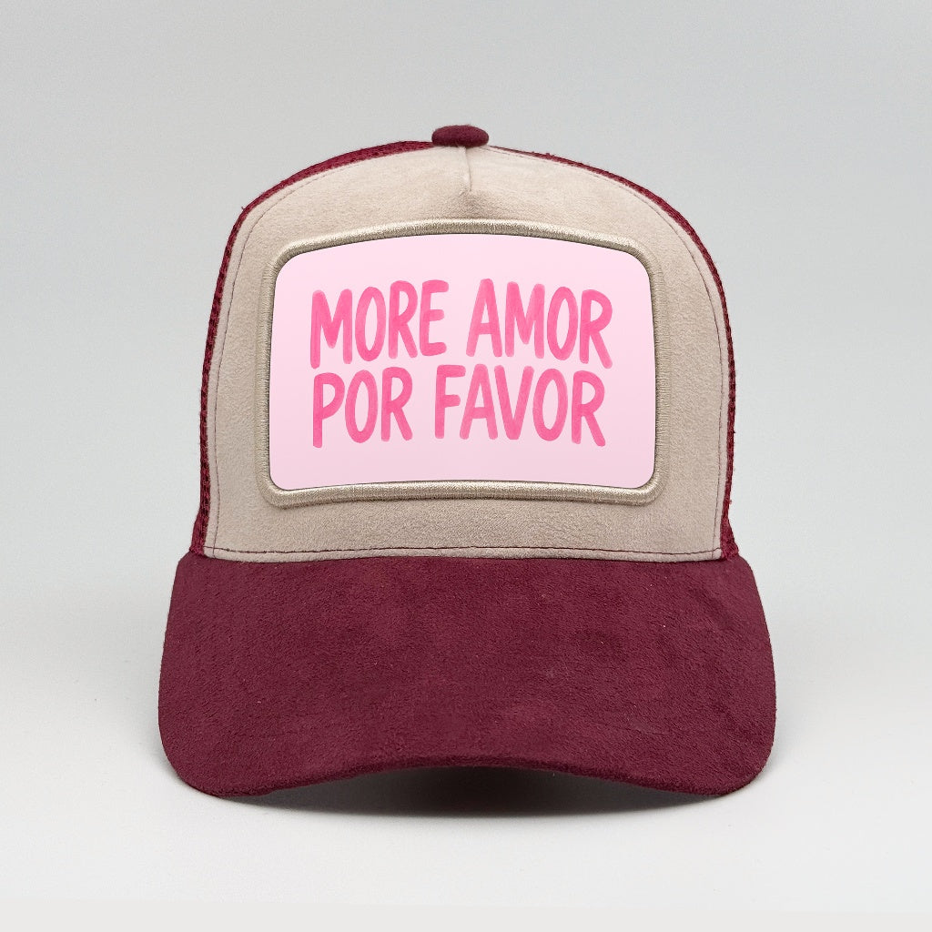 "More Amor Por Favor" on the Faluröd Suede Trucker