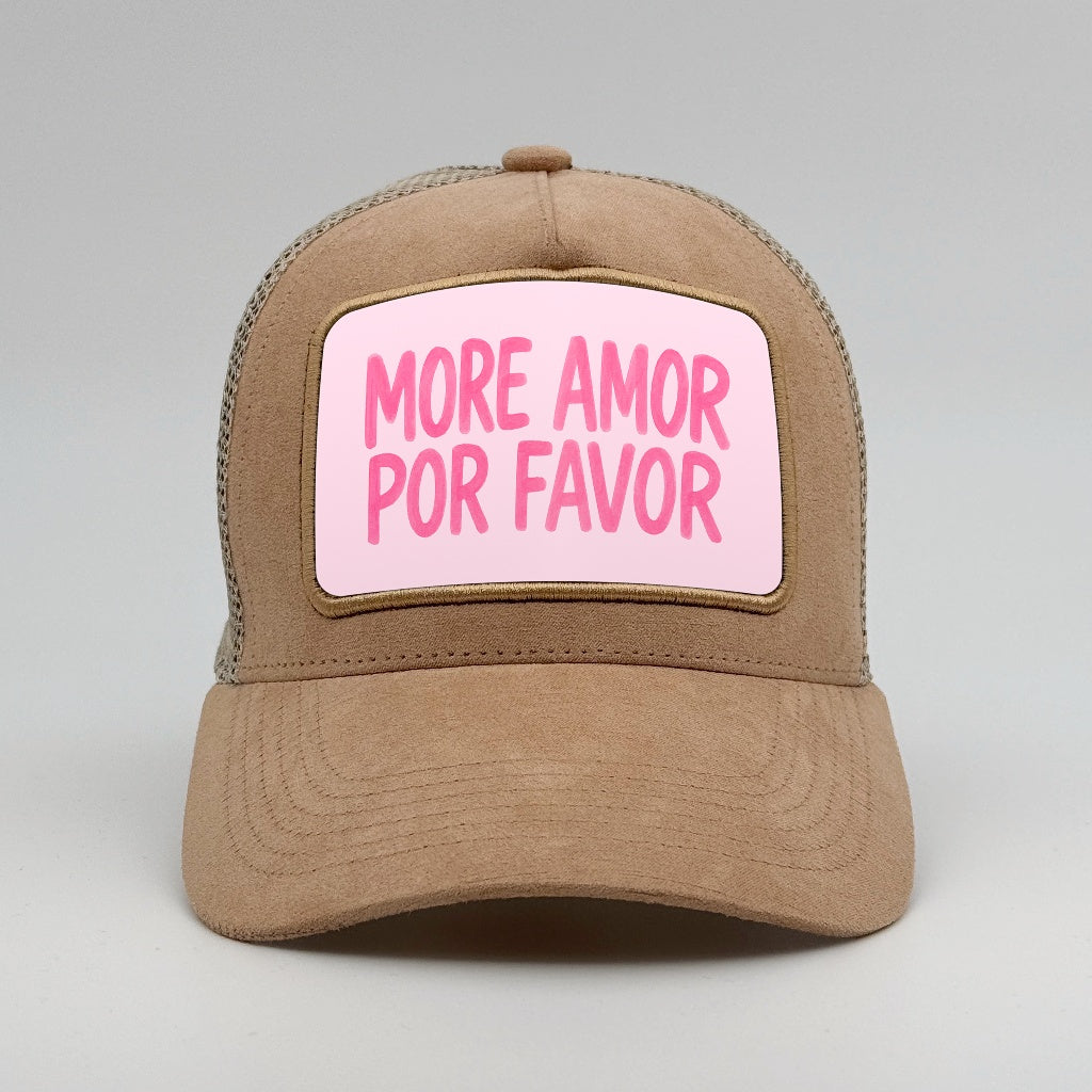 "More Amor Por Favor" on the Timmer Suede Trucker