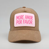 "More Amor Por Favor" on the Timmer Suede Trucker