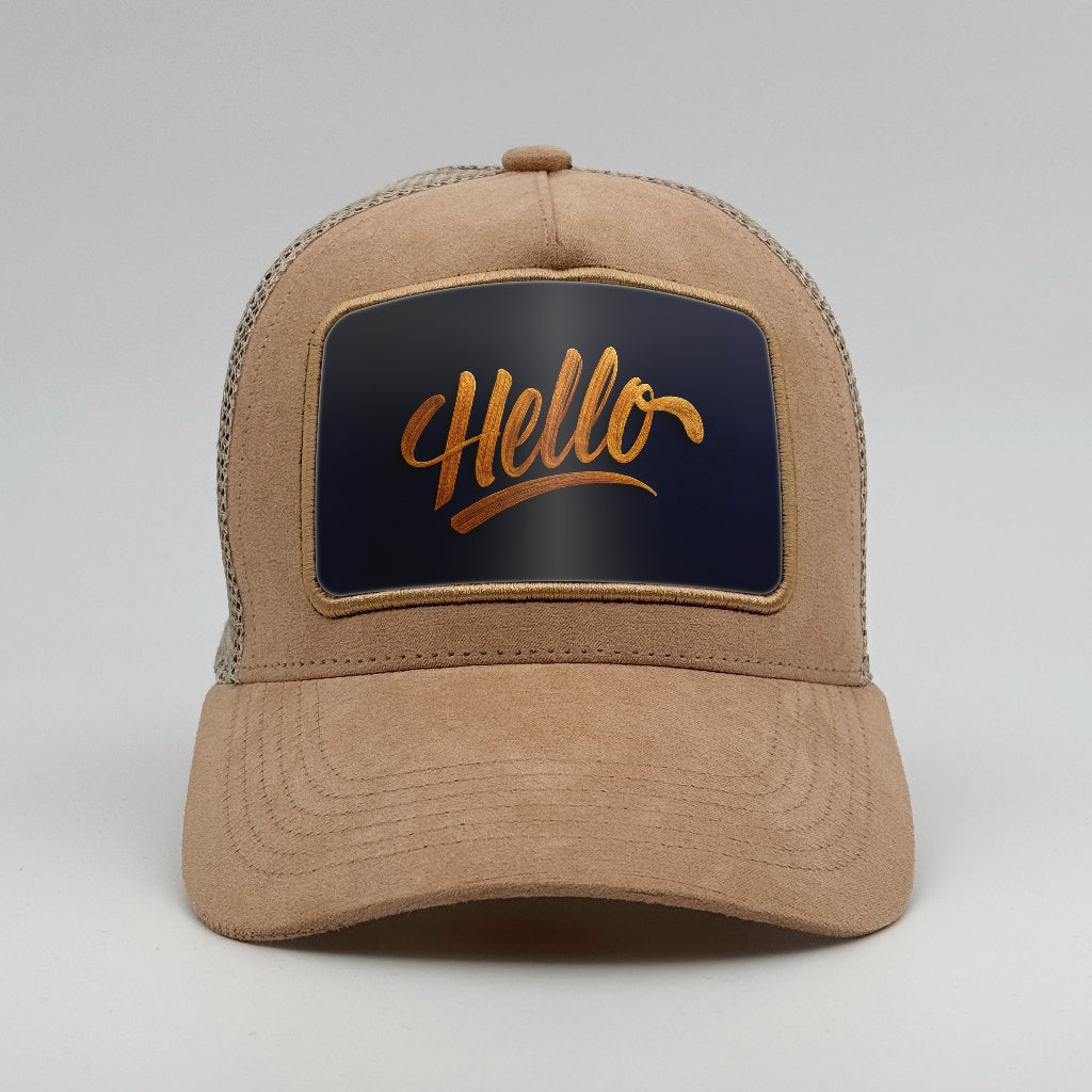 Hello – Gilded Greeting on the Timmer Suede Trucker